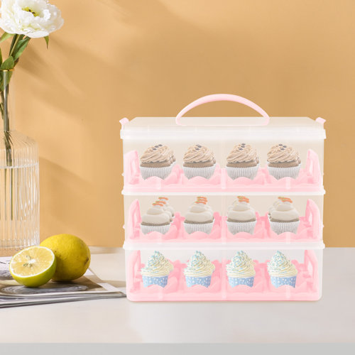 JOYDING 13" 3 Tier Stackable Cupcake Carrier with Lid, Holds 36